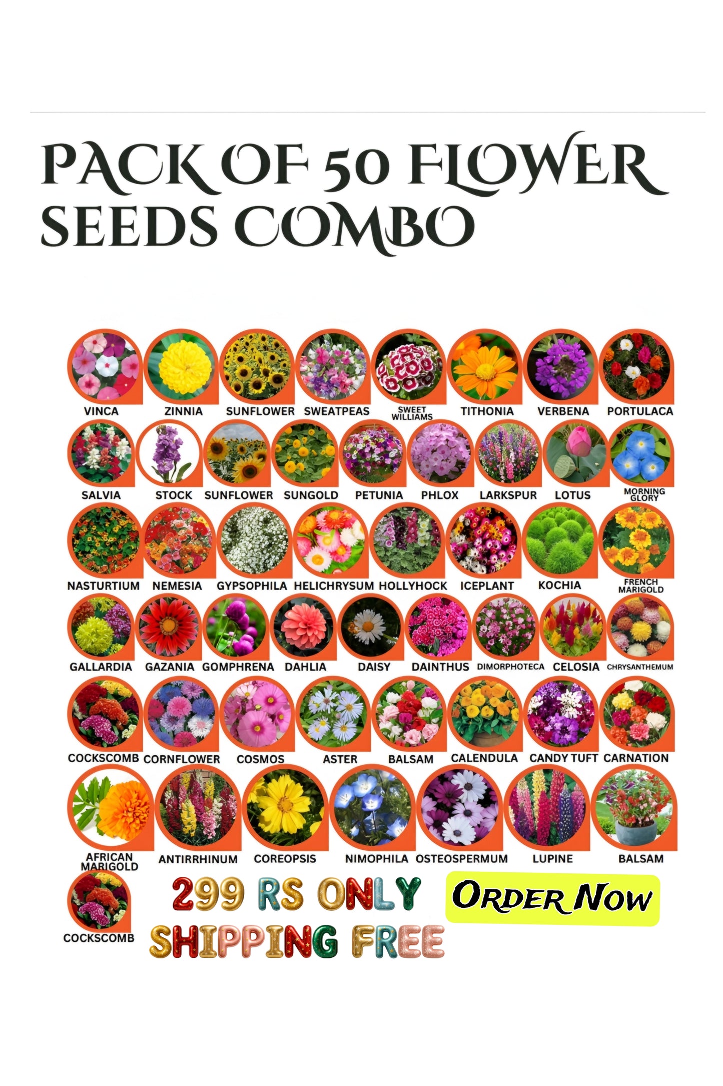 50 type of flower seeds combo  Today offer  only